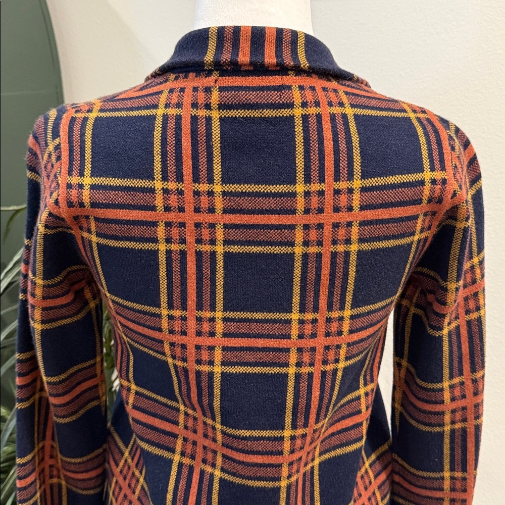 Rachel Zoe Plaid Zip Front Sweater Jacket Shacket Navy Blue Orange NWOT XS - Picture 9 of 16